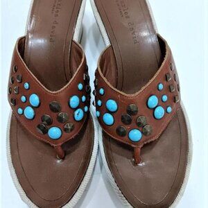 Southwest Navajo Turquoise Studded Leather Wedge Shoes - Charles David Italy 9M